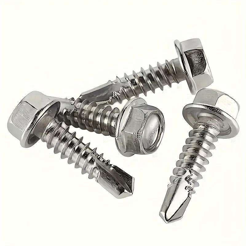 100Pcs 410 stainless steel hexagonal washer head self-drilling screw M4.2 stainless steel self-tapping screw